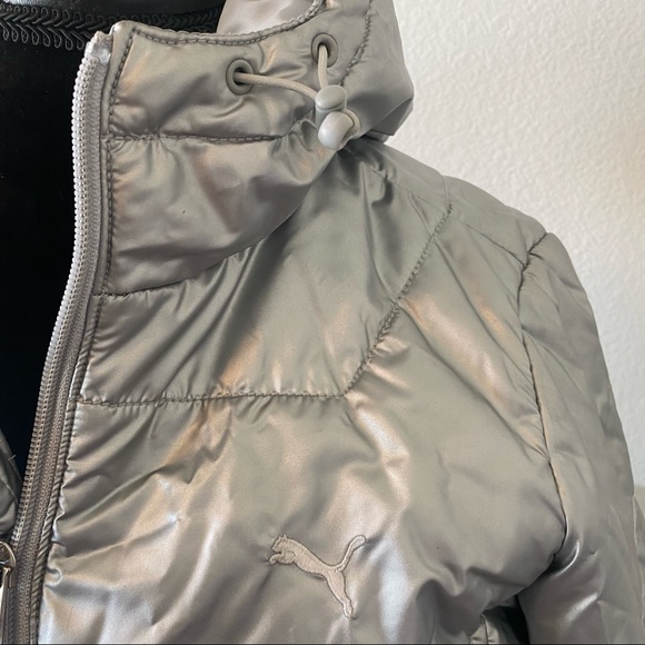Puma Hooded Puffer Jacket Size Medium Silver - Picture 5 of 16